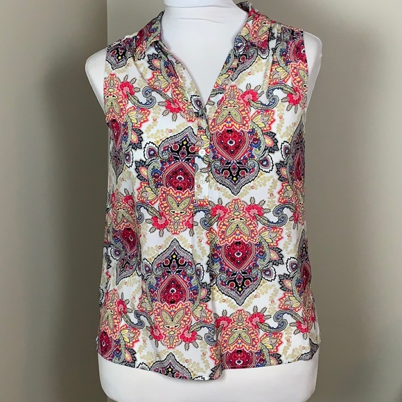 DANA BUCHMAN Sleeveless Blouse Multi Color Size Medium EUC - Picture 1 of 7